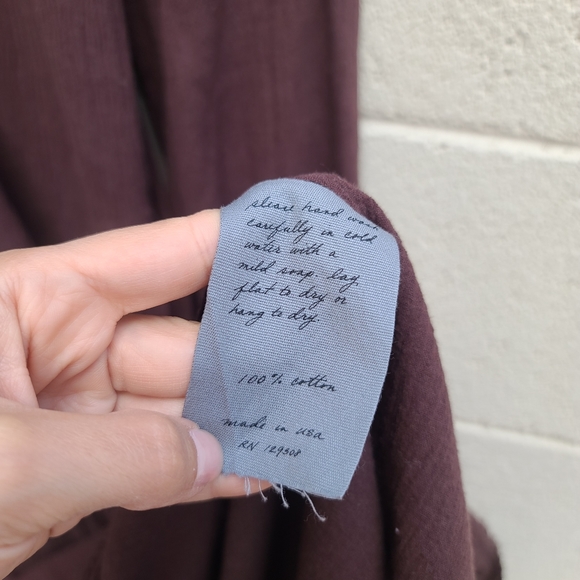 Raquel Allegra | Brown Cotton Gauze Long Sleeve Drop Waist Dress Size 3 ( XL ) - Picture 10 of 10